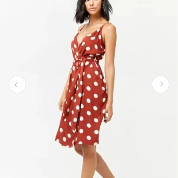 Forever 21 Burgundy and White Polka Dot Midi Dress - Picture 3 of 6